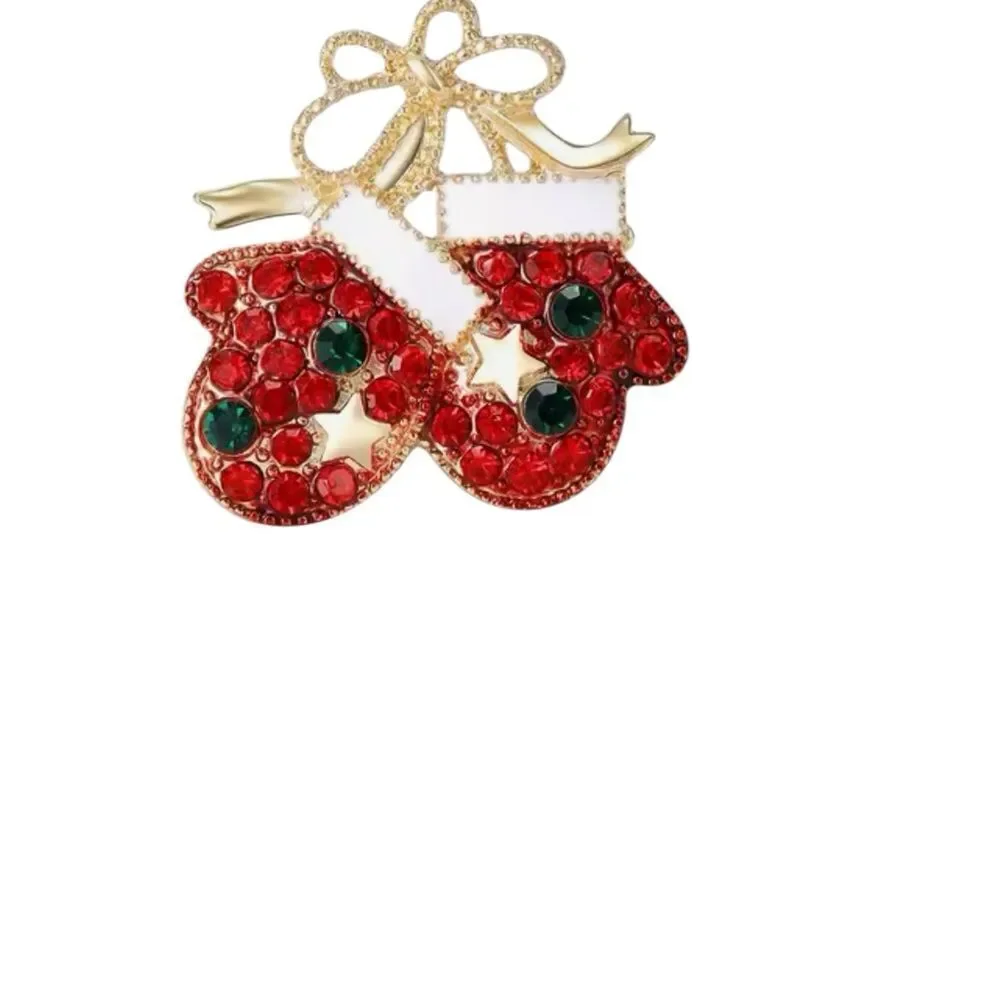 RHINESTONE CHRISTMAS MITTENS BROOCH‎
